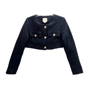 Anthropologie Maeve Tweed Jacket Crop Sz 6 Blue Gold Button Pockets